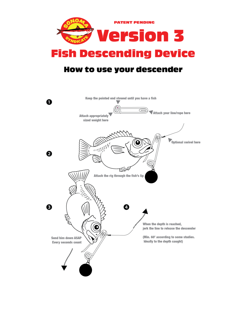 Handmade USA fish descender with smooth hand finished edges for easier handling on deck