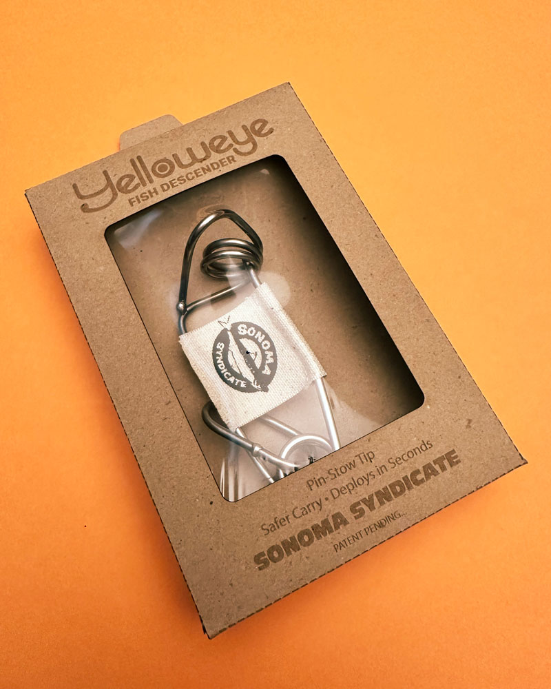 Front of the box for Yellowed Fish Descender